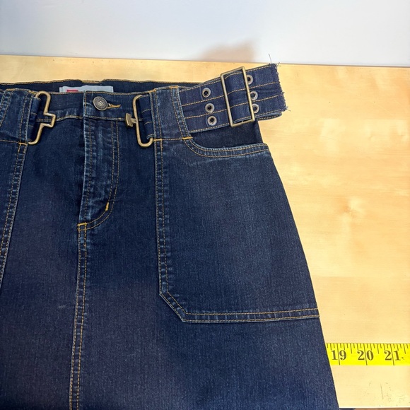 Vintage Y2K Gasoline Jeans Dark Wash Denim Maxi Skirt w/ Belt Utility Pocket - Picture 12 of 13